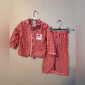 Smock Monkey Red Gingham Smocked Santa Pajamas